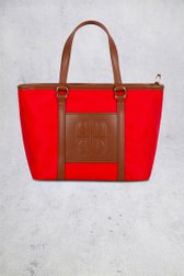 Voorkant van Rode schoudertas met bruine leather look details door Laurent David voor Dames