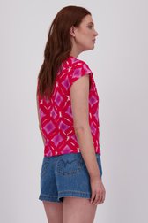 Rood T-shirt met paars-witte aquarelprint van Libelle voor Dames