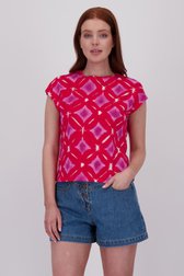 Rood T-shirt met paars-witte aquarelprint van Libelle voor Dames