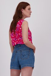 Rood topje met paars-witte aquarelprint van Libelle voor Dames