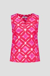 Rood topje met paars-witte aquarelprint van Libelle voor Dames