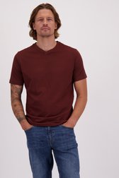 Voorkant van Roodbruin T-shirt met V-hals door Liberty Island voor Heren