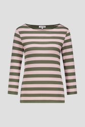 Productfoto 1 van Roze-kaki gestreept T-shirt met 3/4 mouwen door More & More voor Dames