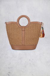 Le dos de Sac à main beige tressé avec détails noirs de Laurent David pour Femmes