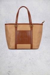 Le devant de Sac à main taupe avec détails bruns aspect cuir de Laurent David pour Femmes