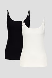 Le devant de Set de tops noir et blanc à bretelles réglables de Liberty Island pour Femmes