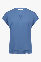 Staalblauwe blouse met V-hals van Liberty Island voor Dames