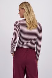 Le dos de T-shirt à manches longues rayé blanc et bordeaux de Liberty Island pour Femmes
