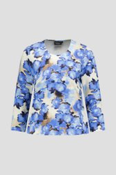 T-shirt beige avec imprimé bleu de Signature pour Femmes