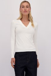 Le devant de T-shirt blanc à col en V et manches longues de Liberty Island pour Femmes