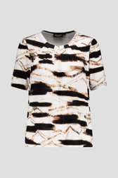 T-shirt blanc à imprimé abstrait noir et brun de Signature pour Femmes