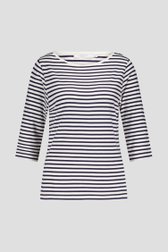 T-shirt blanc à rayures bleues de Liberty Island pour Femmes