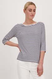 T-shirt blanc à rayures bleues de Liberty Island pour Femmes