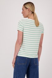 T-shirt blanc à rayures vertes de Liberty Island pour Femmes