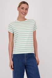 T-shirt blanc à rayures vertes de Liberty Island pour Femmes