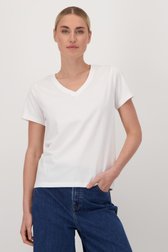 T-shirt blanc avec col en V de Liberty Island pour Femmes