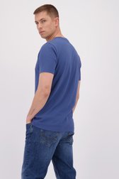 Le dos de T-shirt bleu en coton à col en V de Liberty Island pour Hommes