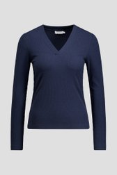 Photo produit 1 de T-shirt bleu foncé à col en V et manches longues de Liberty Island pour Femmes