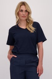 Le devant de T-shirt bleu foncé à col en V de Libelle pour Femmes