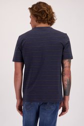 Le dos de T-shirt bleu foncé à motif rayé kaki et blanc de Ravøtt pour Hommes