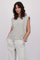 Le devant de T-shirt gris avec perles blanches de Louise pour Femmes
