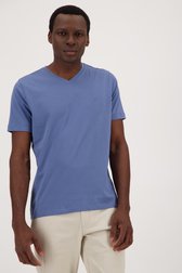 T-shirt gris-bleu à col en V de Liberty Island pour Hommes