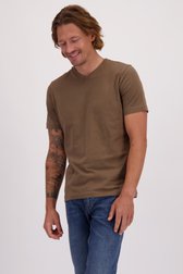 Le devant de T-shirt marron à col en V de Liberty Island pour Hommes