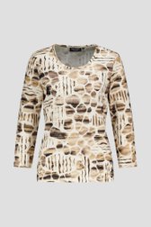 T-shirt marron clair à imprimé et encolure ronde  de Signature pour Femmes