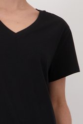 T-shirt noir avec col en V de Liberty Island pour Femmes