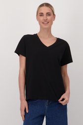 T-shirt noir avec col en V de Liberty Island pour Femmes