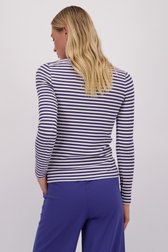 Le dos de T-shirt rayé blanc et bleu à manches longues de Liberty Island pour Femmes