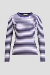Photo produit 1 de T-shirt rayé blanc et bleu à manches longues de Liberty Island pour Femmes