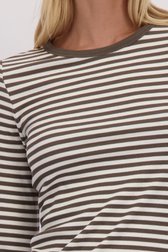 Détail de T-shirt rayé blanc et vert foncé à manches longues de Liberty Island pour Femmes