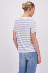 Le dos de T-shirt rayé bleu et blanc avec col en V de Liberty Island pour Femmes