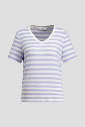 Photo produit 1 de T-shirt rayé bleu et blanc avec col en V de Liberty Island pour Femmes