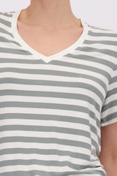 Détail de T-shirt rayé vert et blanc avec col en V de Liberty Island pour Femmes
