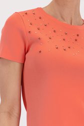 T-shirt rose corail côtelé avec strass de D'Auvry pour Femmes