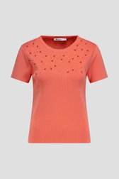 T-shirt rose corail côtelé avec strass de D'Auvry pour Femmes