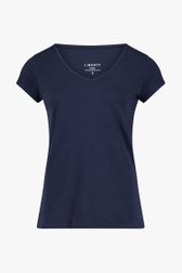 T-shirt simple marine avec col en V de Liberty Island pour Femmes