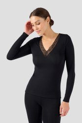 Le dos de T-shirt thermique noir à manches longues de Liberty Island pour Femmes