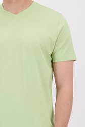 Détail de T-shirt vert en coton à col en V de Liberty Island pour Hommes