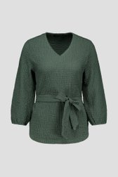 T-shirt vert olive en tissu texturé de Claude Arielle pour Femmes