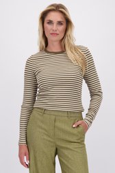 Le devant de T-shirt vert rayé à manches longues de Libelle pour Femmes