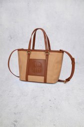 Productfoto 1 van Taupe handtas met bruine leather look details door Laurent David voor Dames