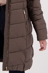Taupekleurige gewatteerde winterjas met kap van D'Auvry voor Dames
