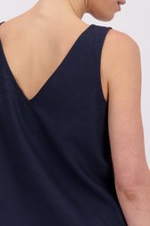 Détail de Top bleu marine en lin à double encolure en V de Liberty Island pour Femmes