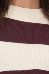 Detail van Trui met ecru en bordeauxbruin gestreept motief door Louise voor Dames