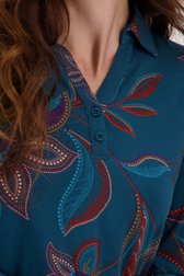 Turquoise polo met gestipte bloemenprint van Claude Arielle voor Dames