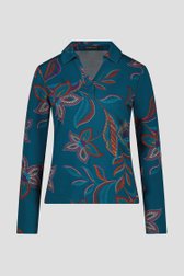Turquoise polo met gestipte bloemenprint van Claude Arielle voor Dames