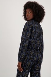 Le dos de Veste noire à motif bleu de Geisha pour Femmes